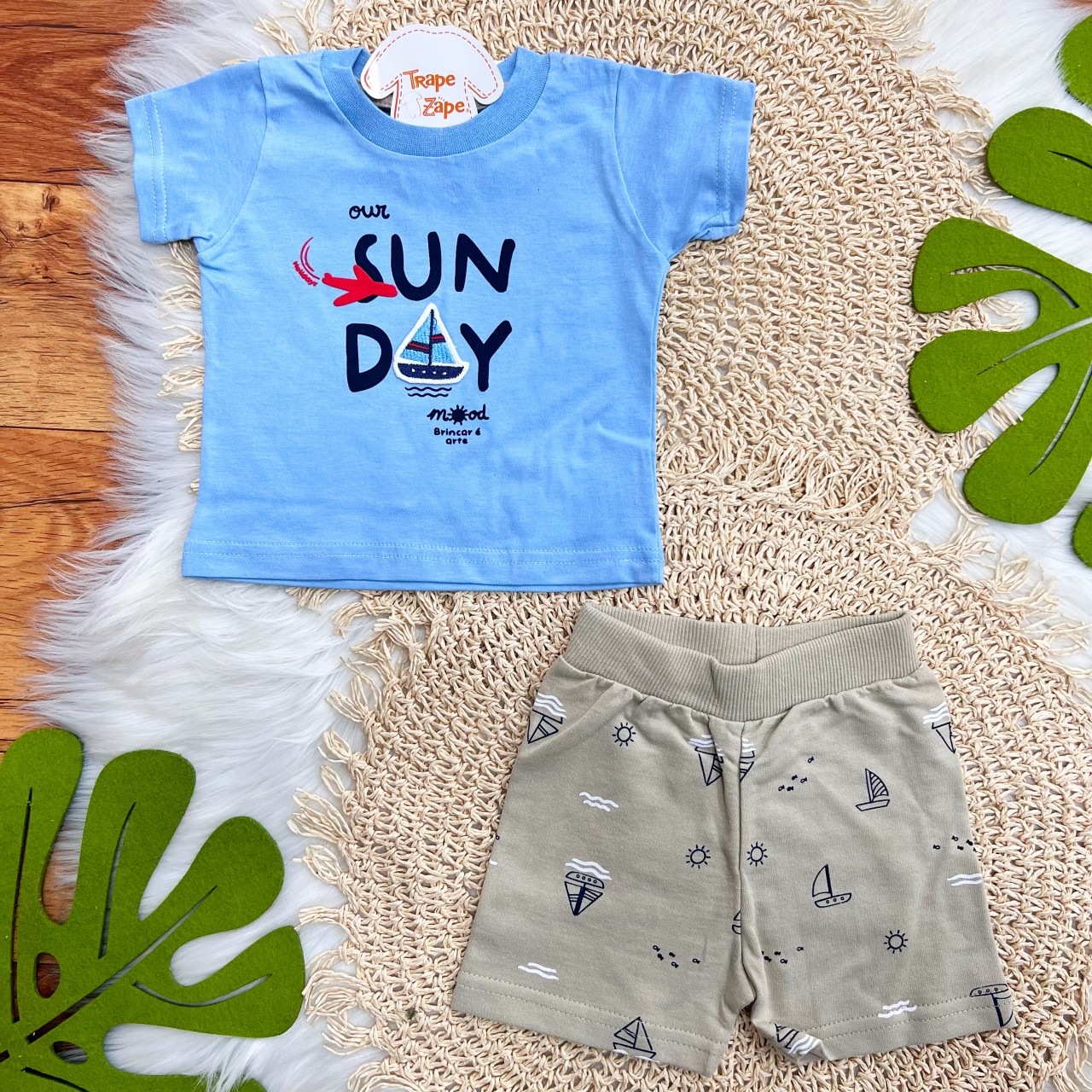 Conj. Camiseta Sun Day e Bermuda - Azul Bebê